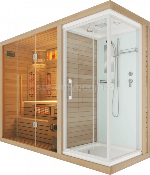 Трехместная комбинированная сауна Luxury из кедра с Душевой кабиной